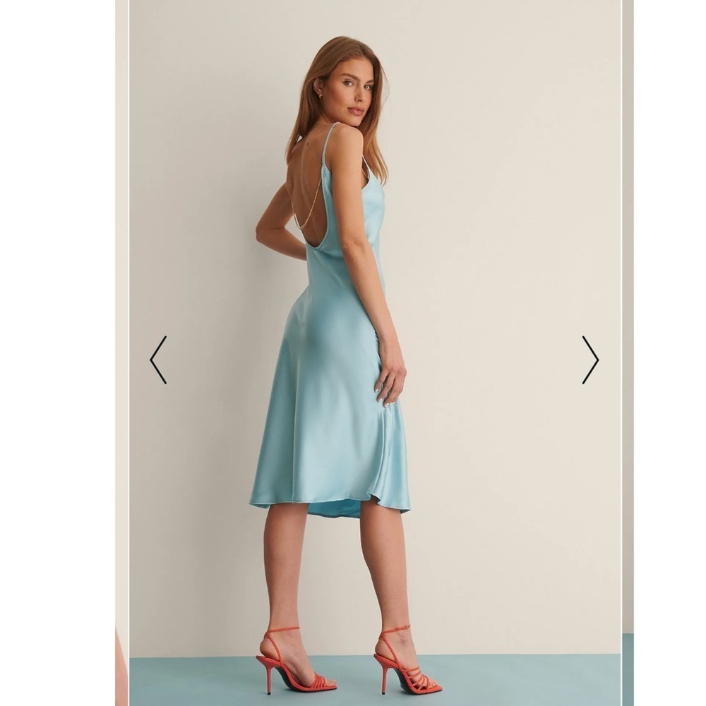 NWT ASOS NA-KD Satin Midi Dress dusty blue